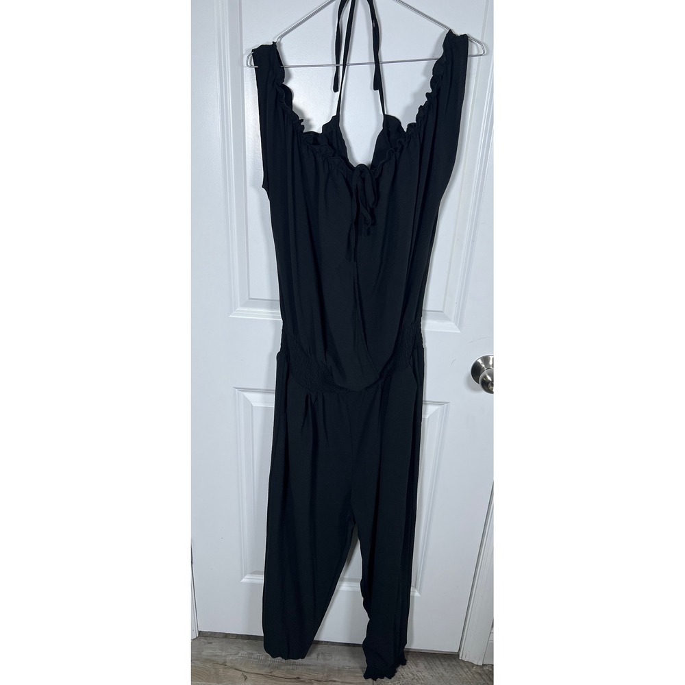 Dokotoo Womens Jumpsuit Ruffle‎ Halter Smocked Waist Black Size Large